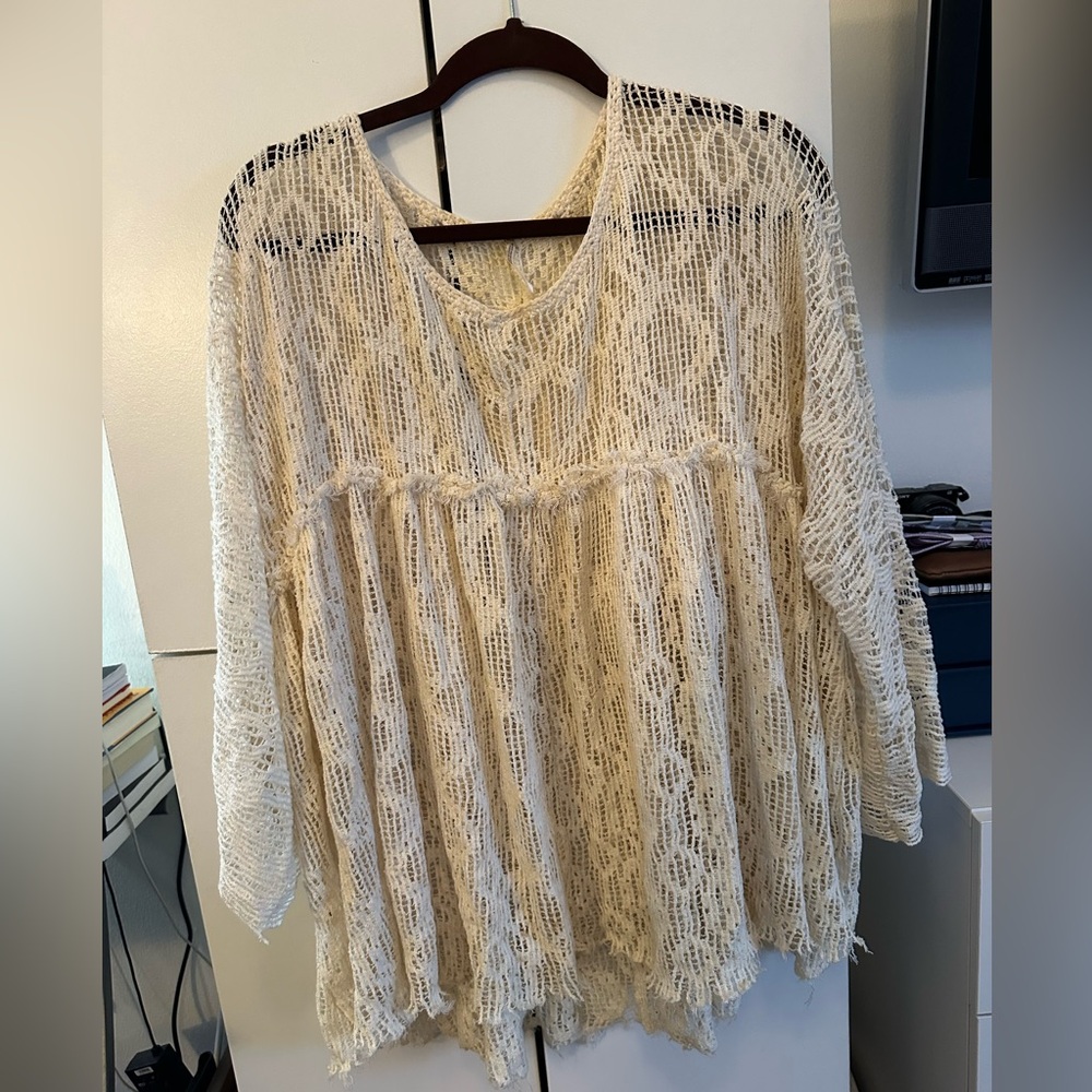 Boho Cream Textured Knit Peasant Tunic